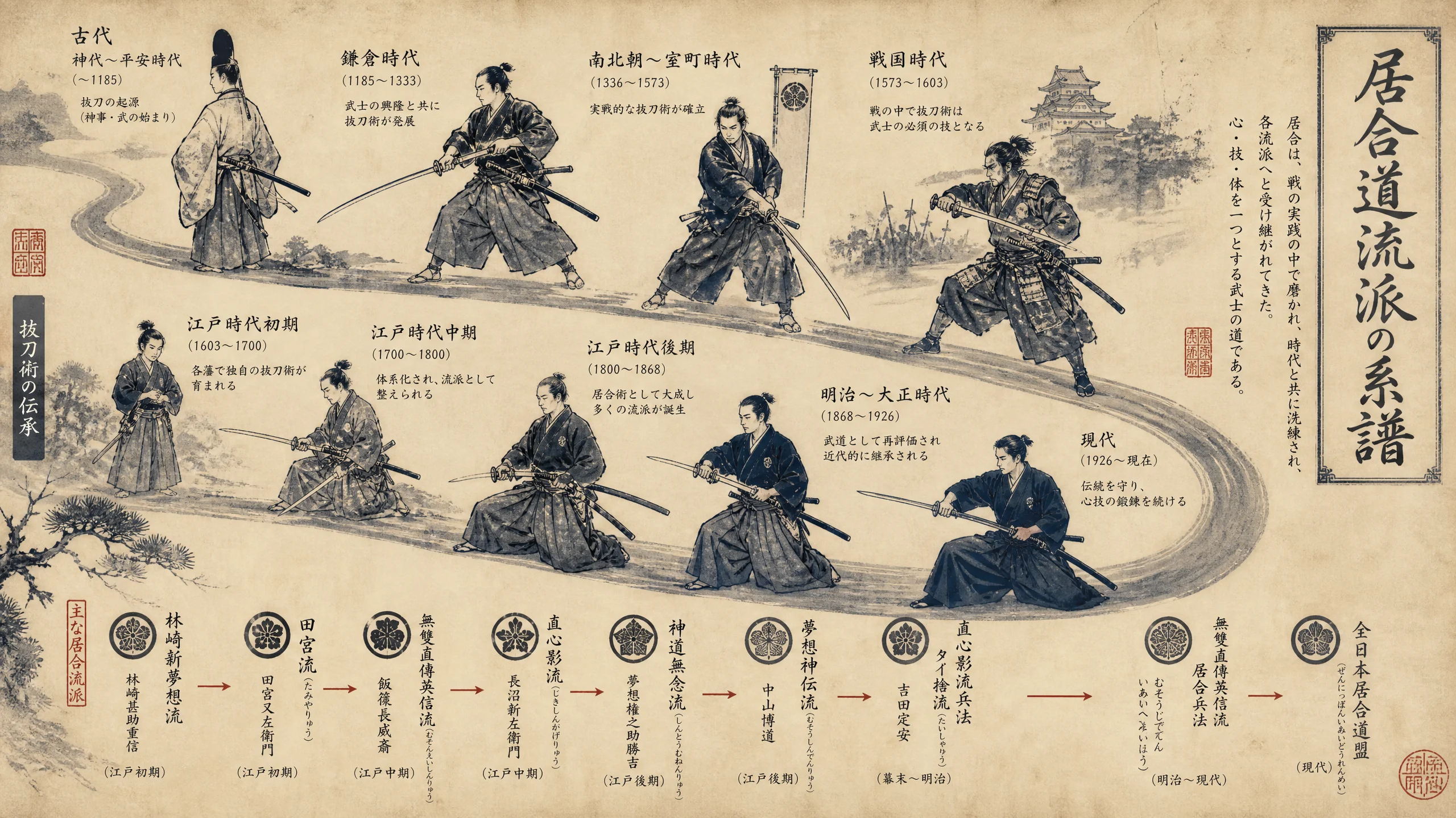 居合道流派历史传承‌图解