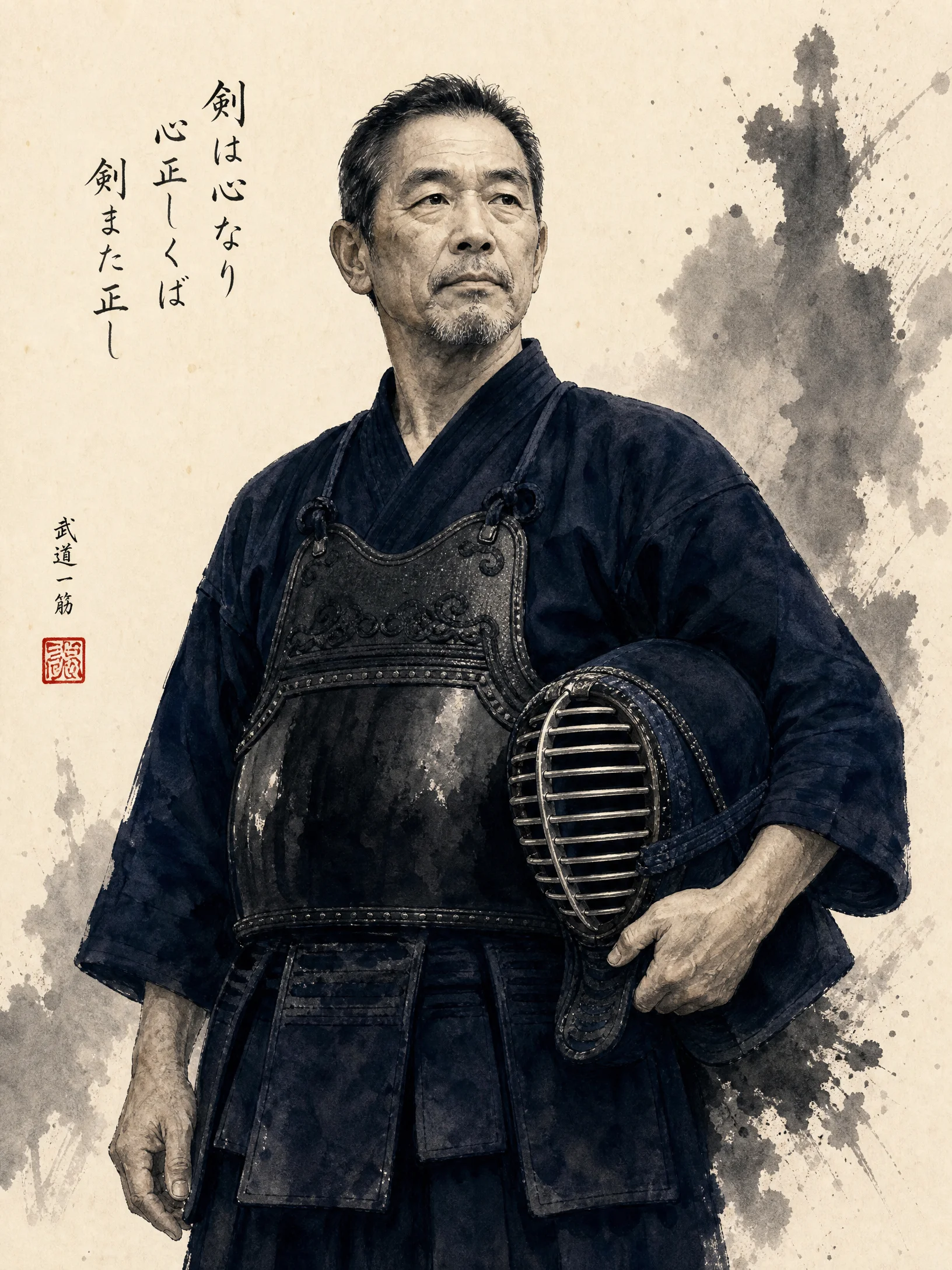 道场馆长水墨风肖像